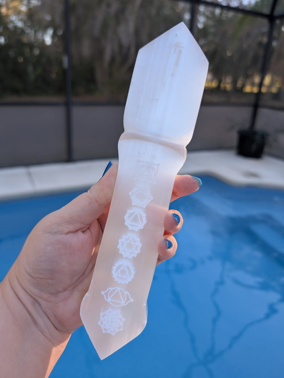 Satin Spar etched chakra dagger