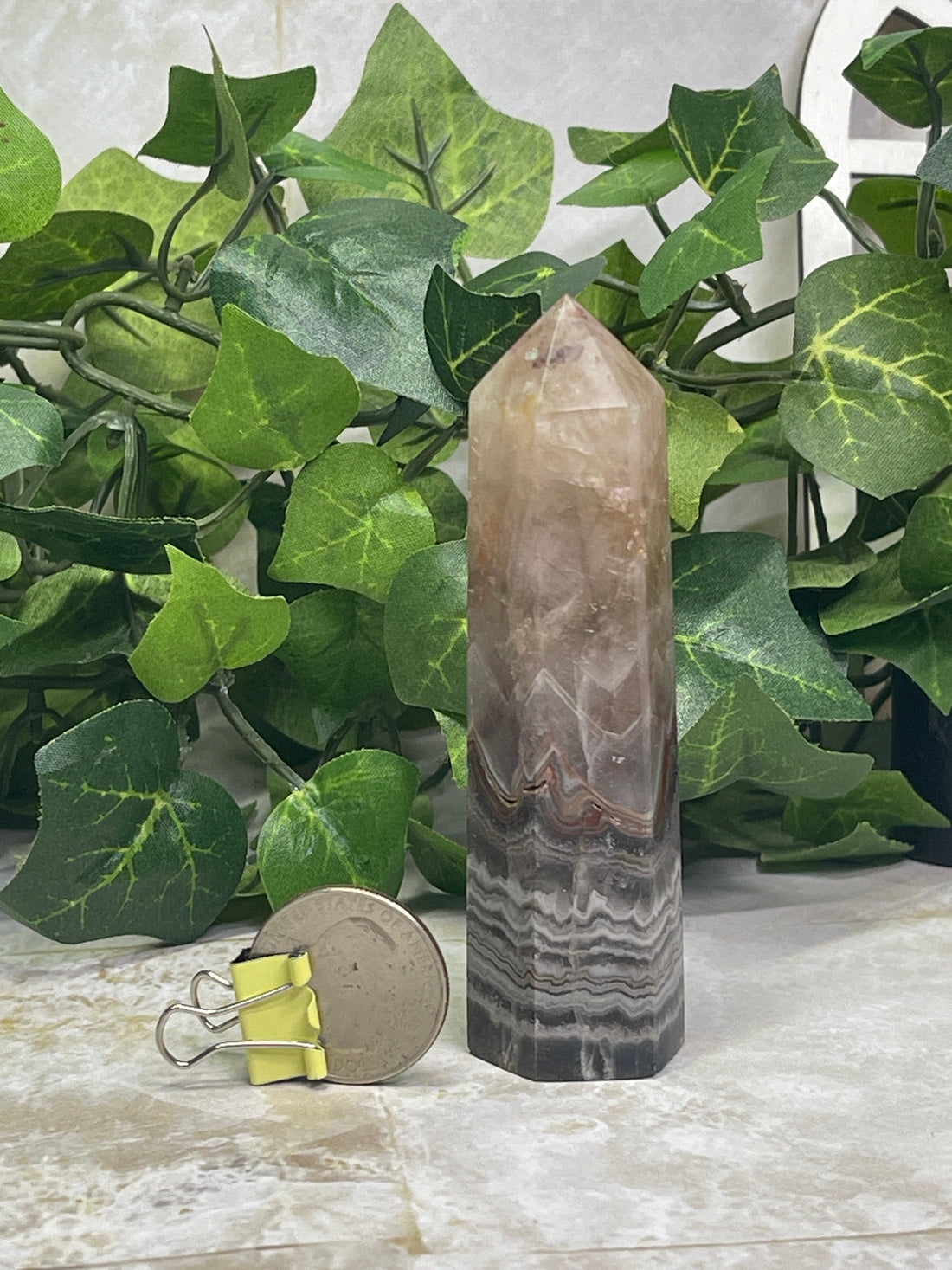 Smoky Amethyst Point with Crazy Lace Agate