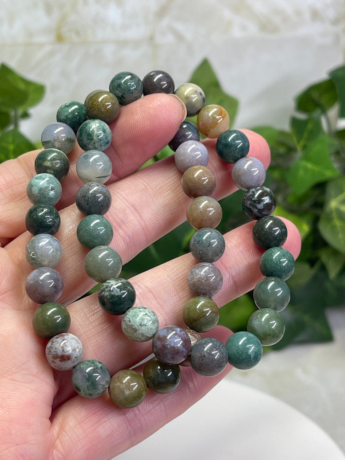 8mm Indian Agate Beaded Stretch Bracelet