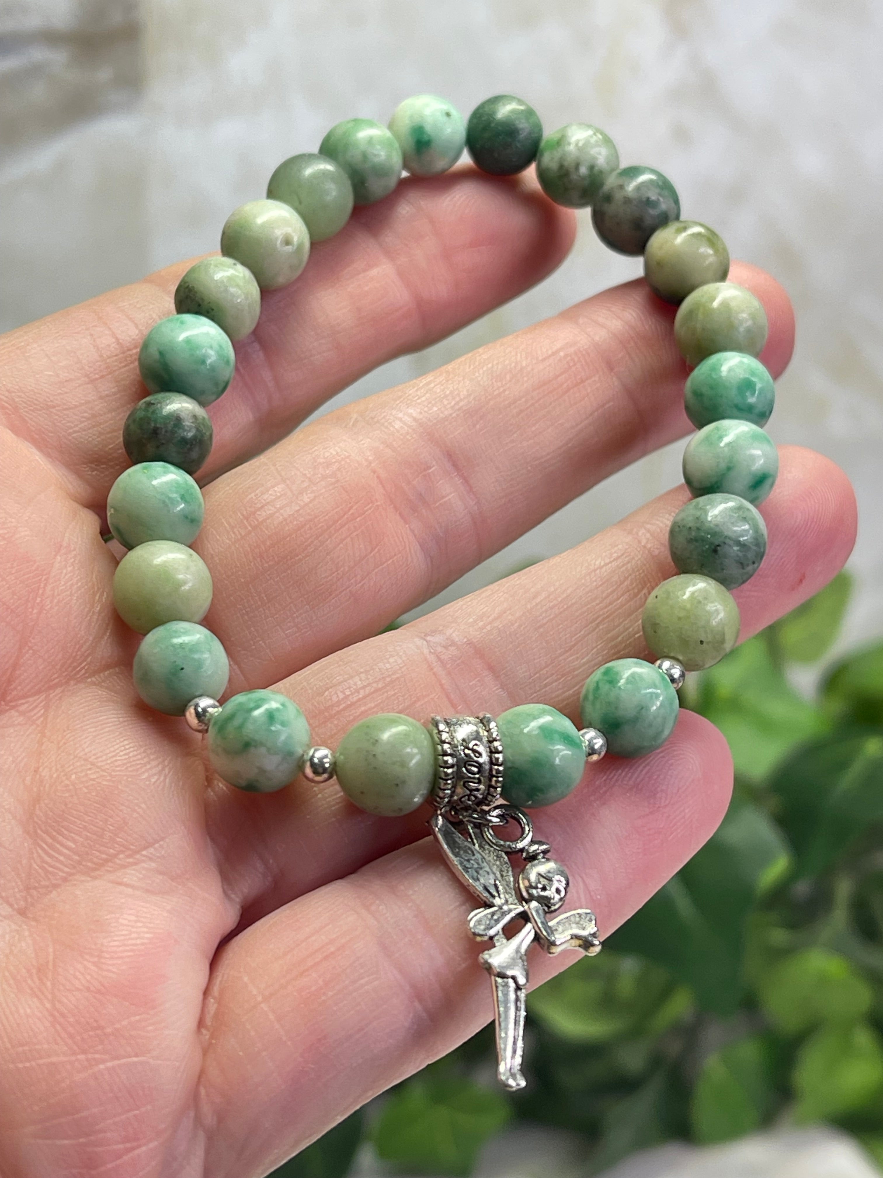 8mm Green Jade with Fairy Charm