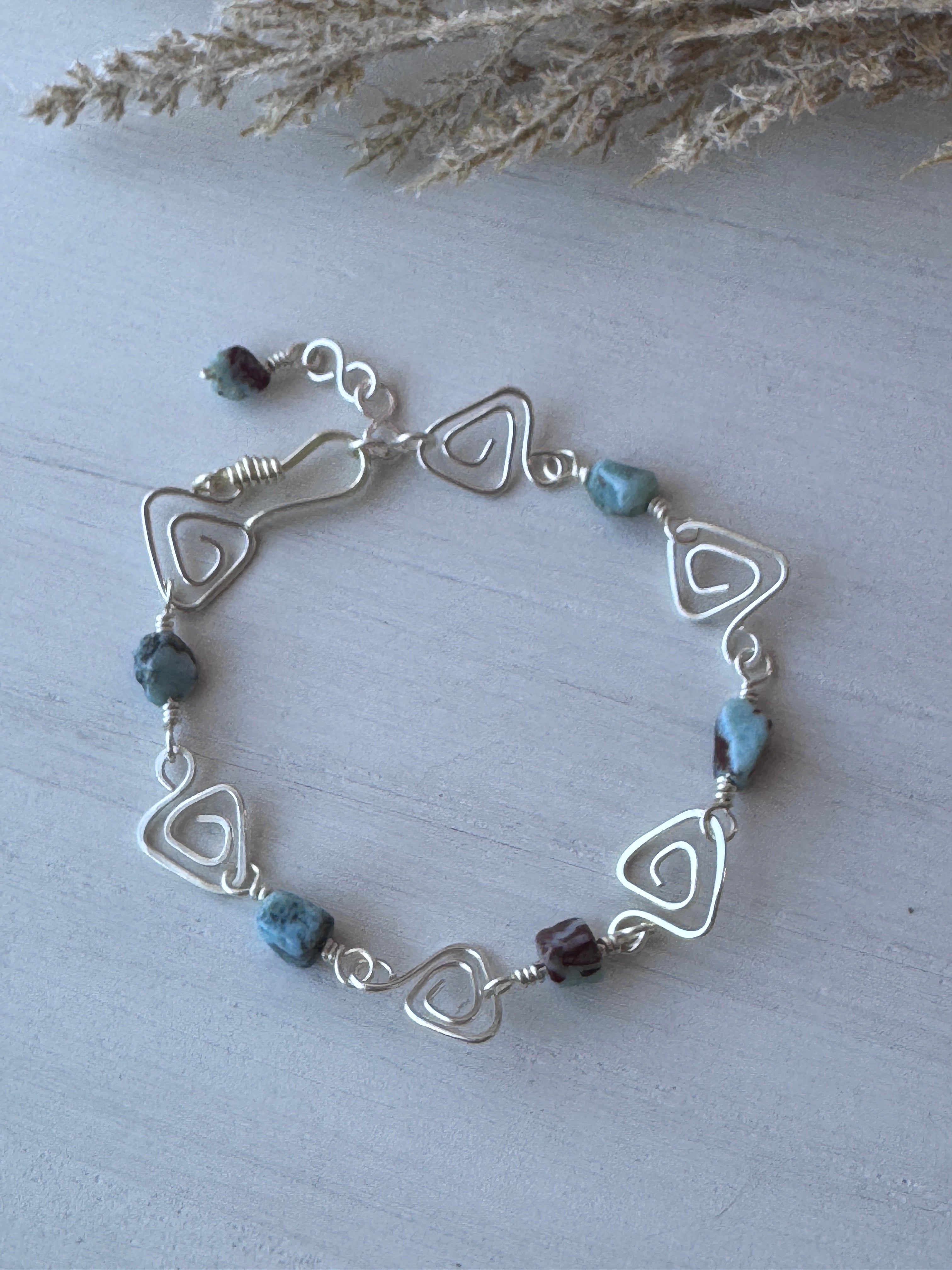 Silver Larimar Wire Wrapped Bracelet