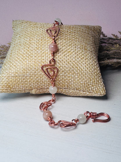 Copper Prism Link Bracelet with Sunstone and Moonstone