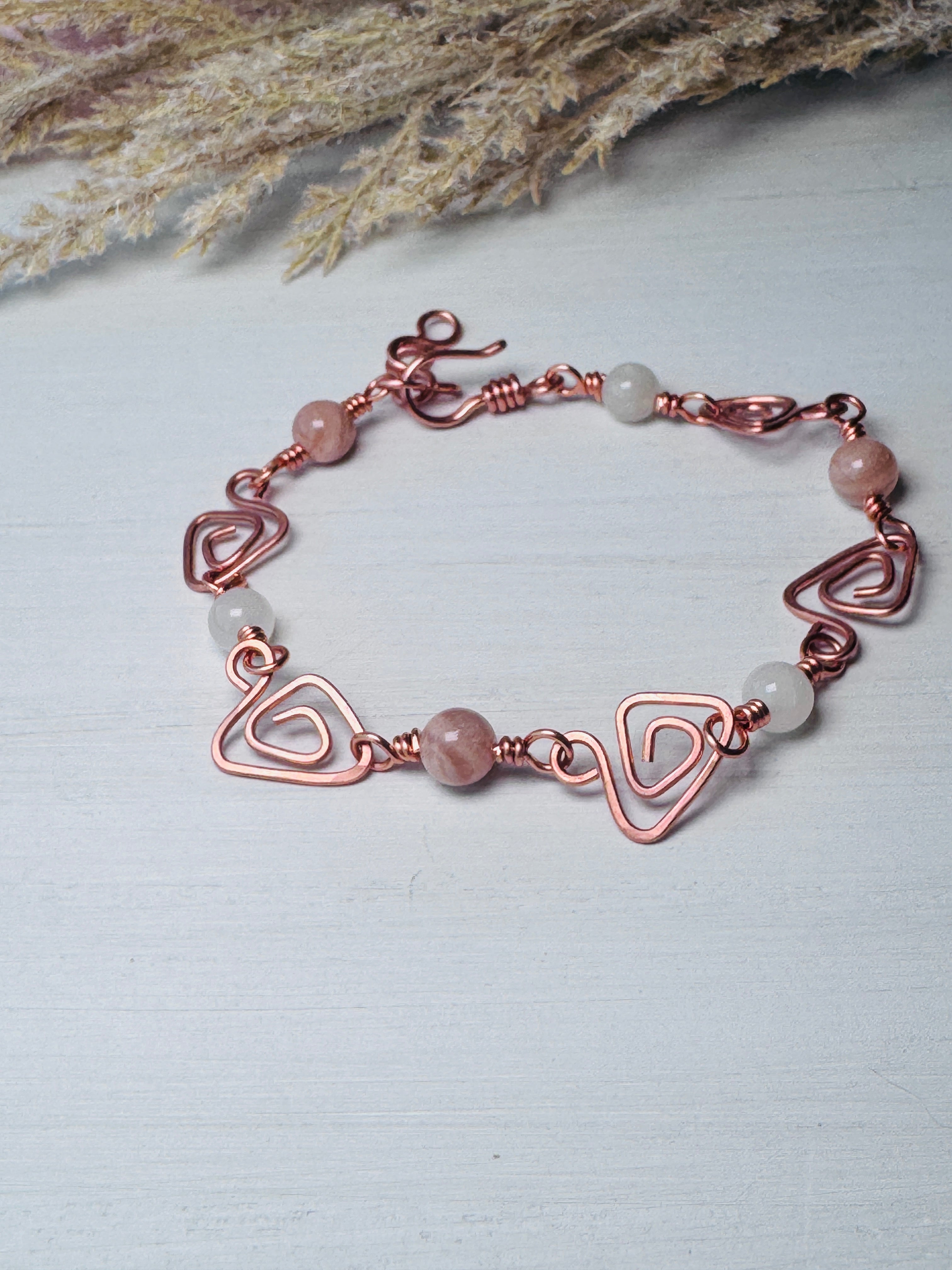 Copper Prism Link Bracelet with Sunstone and Moonstone