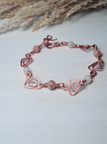 Copper Prism Link Bracelet with Sunstone and Moonstone