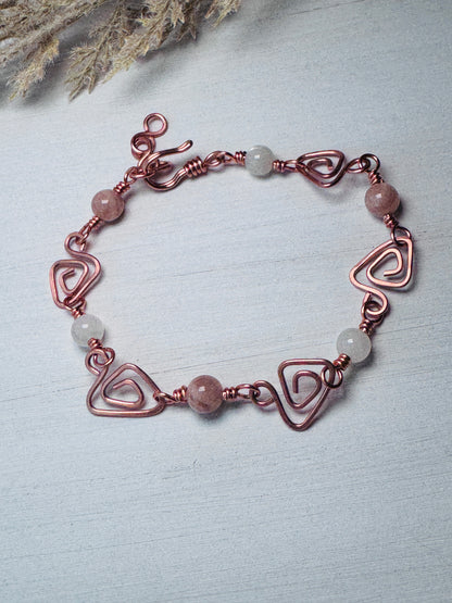 Copper Prism Link Bracelet with Sunstone and Moonstone