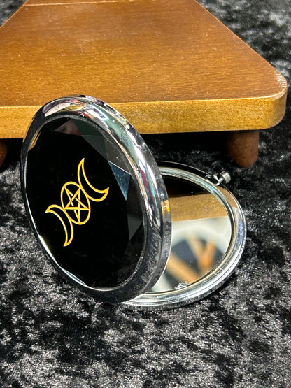 Divine Moon Phase Jewel Tone Compact Mirror, Black