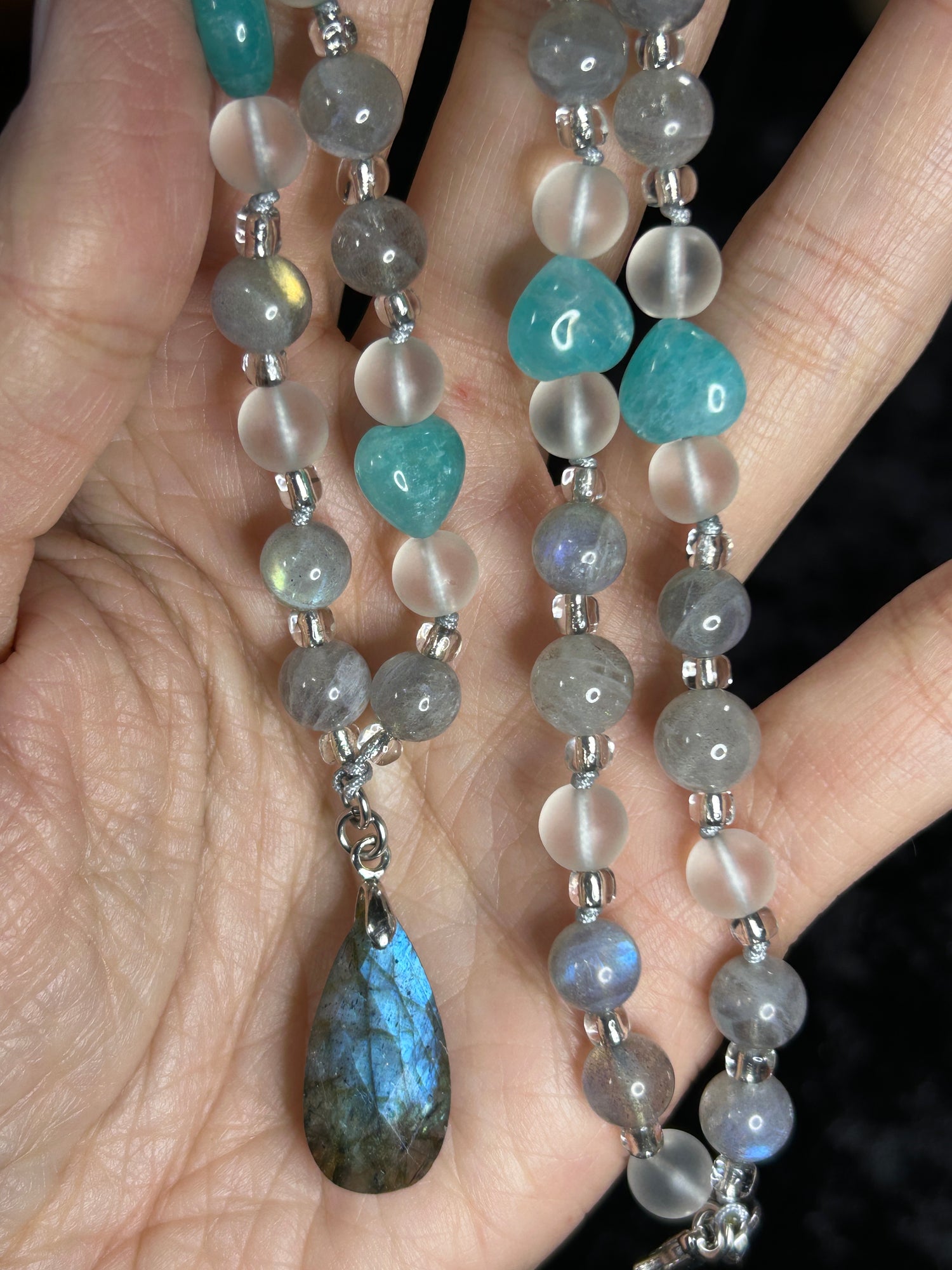 Stunning HQ Hand Knotted Labradorite &amp; Amazonite Necklace