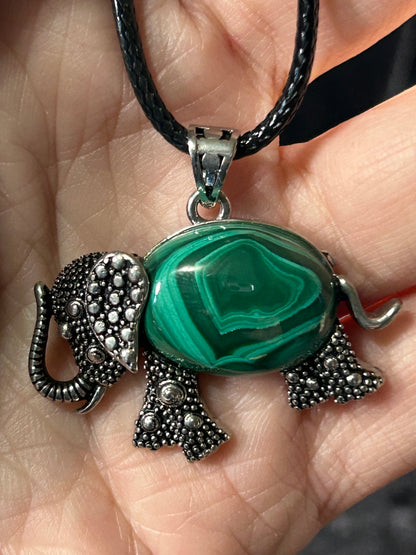 Beautiful Genuine Malachite Elephant Pendant
