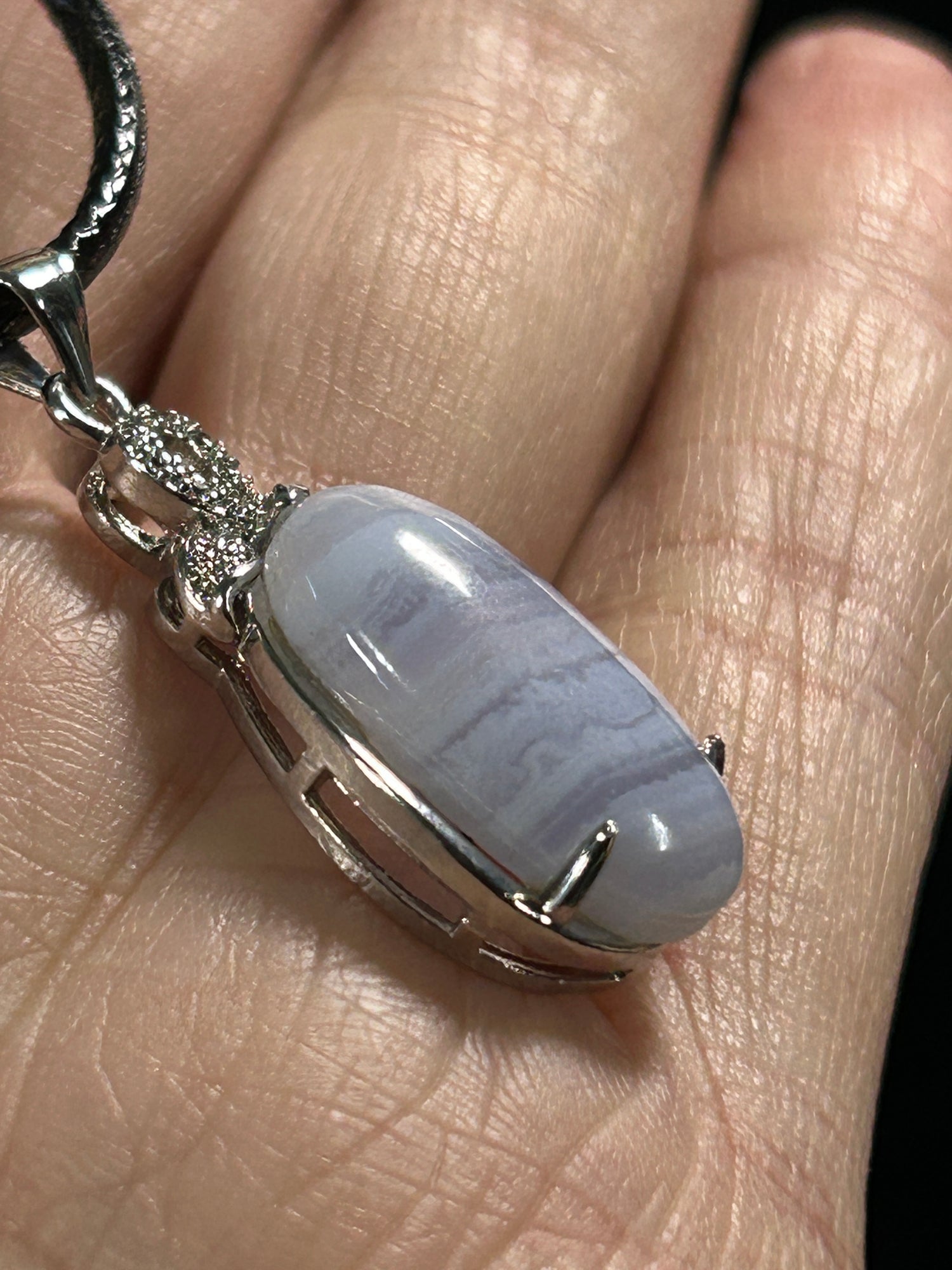 Beautiful Oval Blue Lace Agate Pendant
