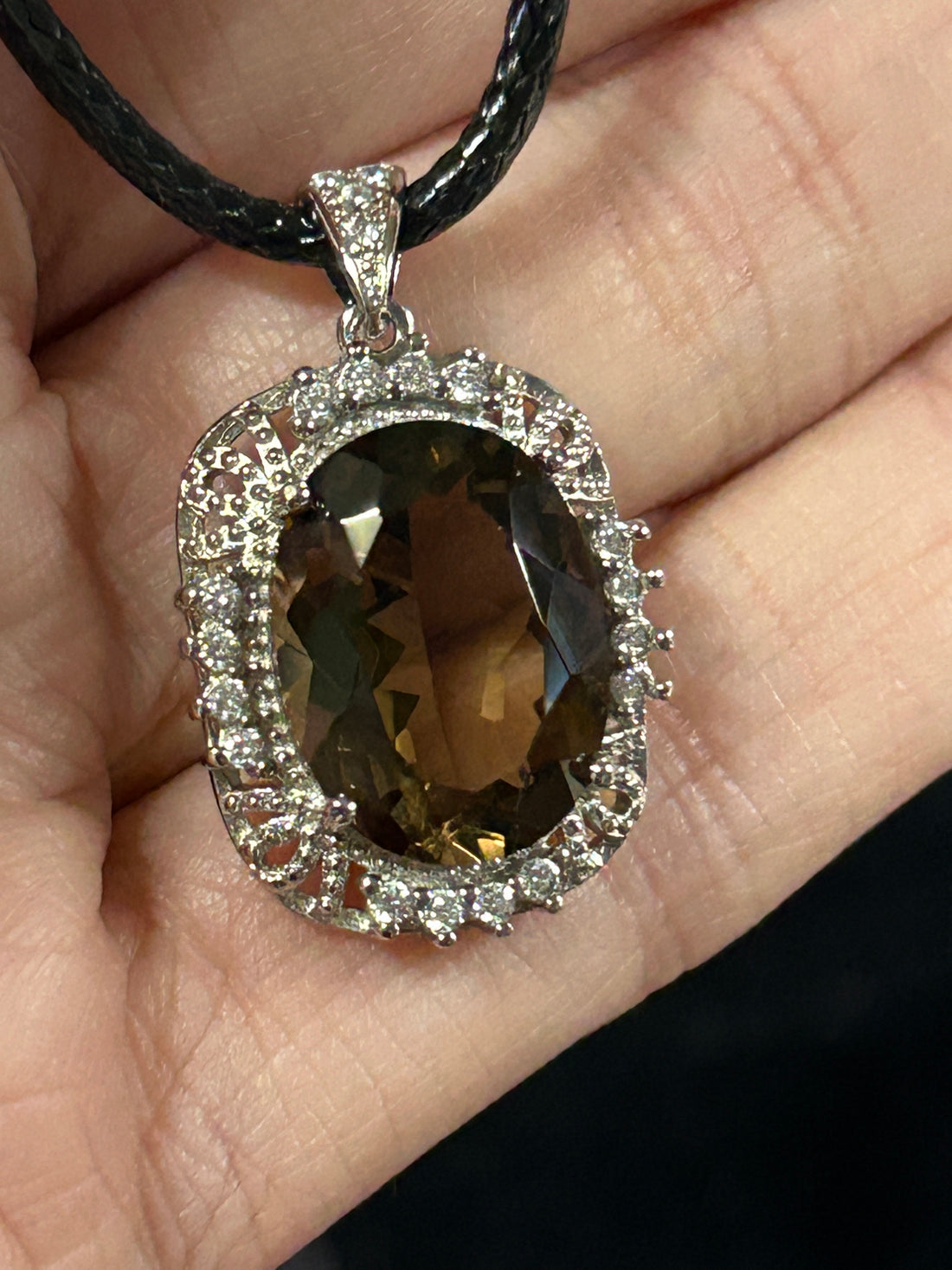Blingy Oval Faceted Smokey Quartz Pendant