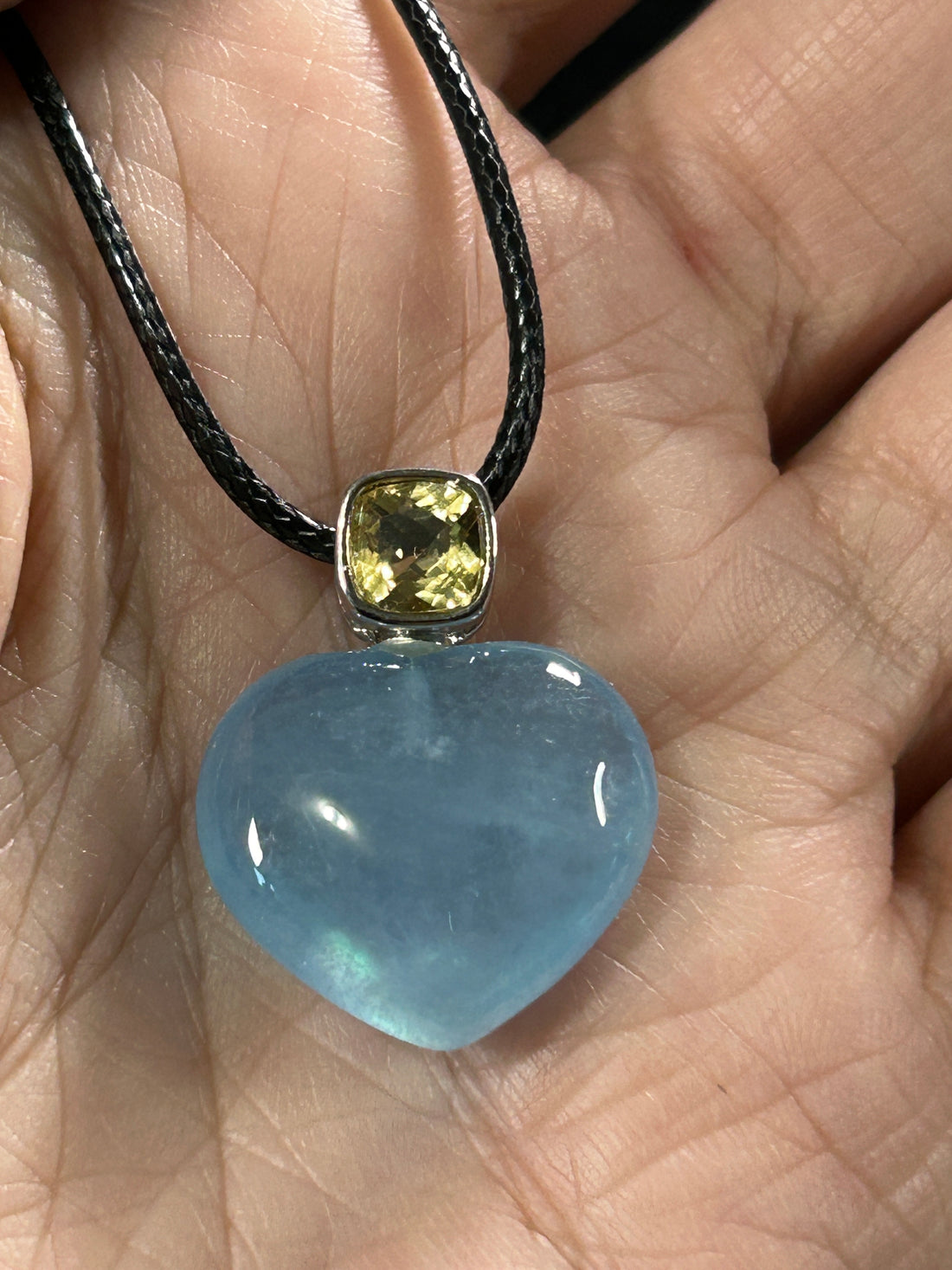 Gorgeous Aquamarine Heart Pendant with a Faceted Citrine Accent