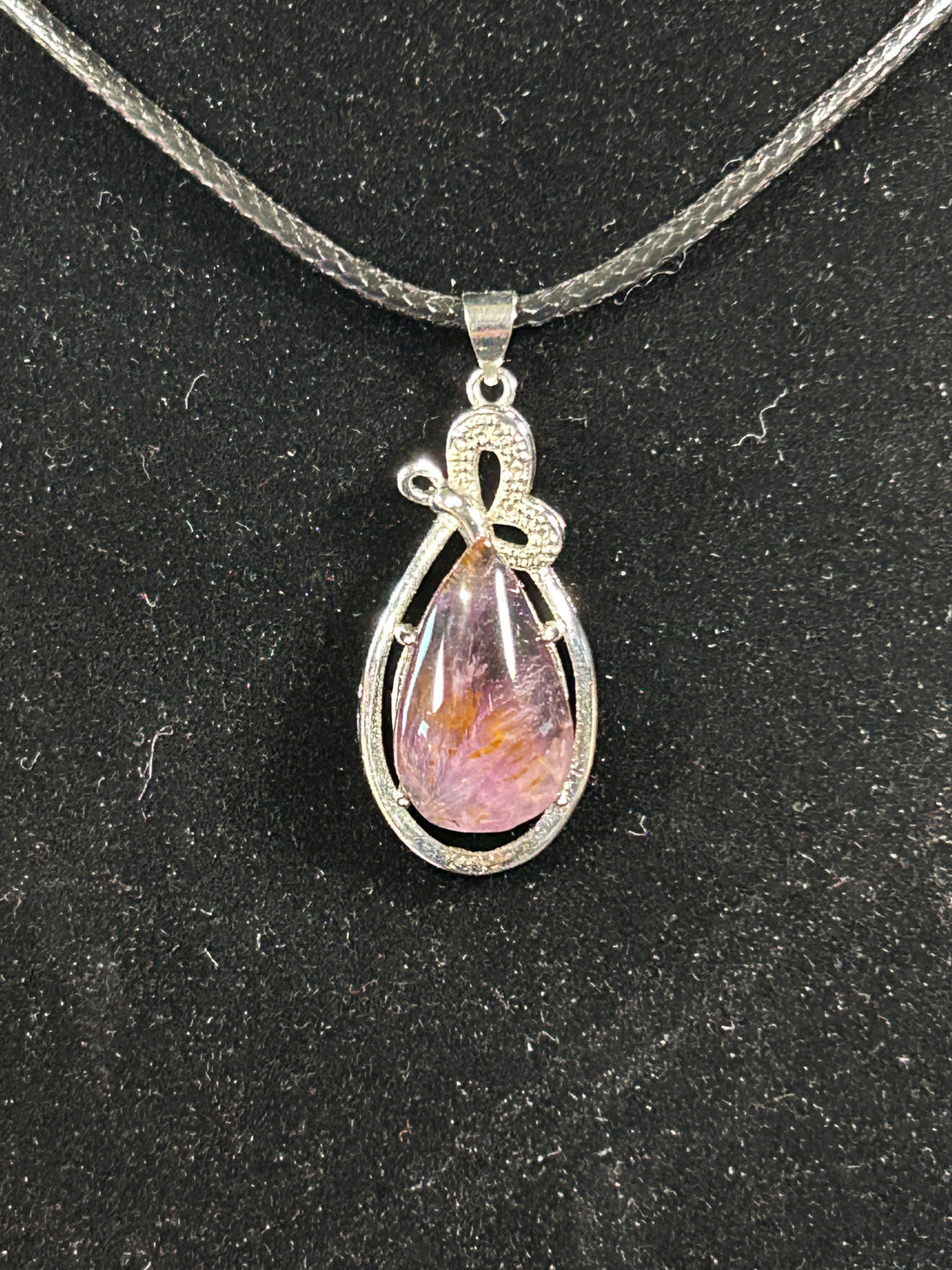 Gorgeous Amethyst with Golden Rutile TearDrop Pendant