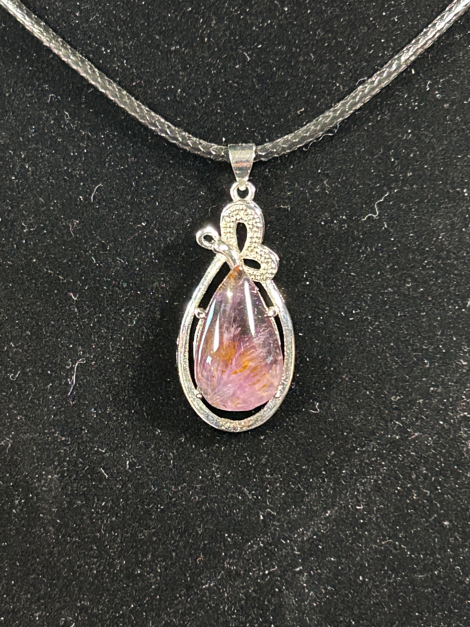 Gorgeous Amethyst with Golden Rutile TearDrop Pendant