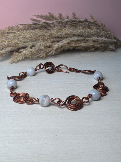 Blue Lace Agate &amp; Copper Bracelet