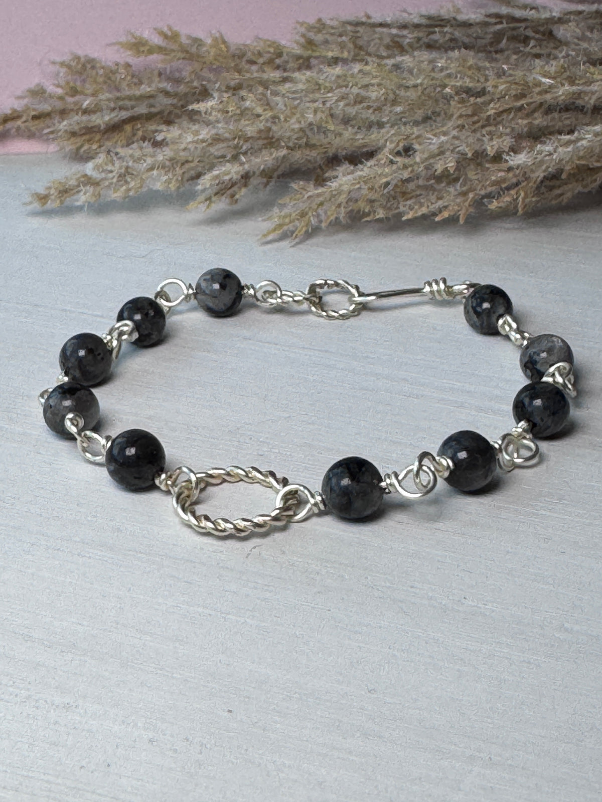 Twisted Silver Labradorite Bracelet
