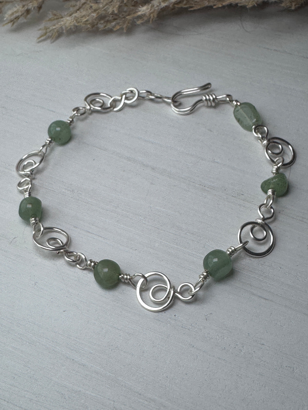 Silver Wire Wrapped Bracelet with Green Aventurine Gemstones