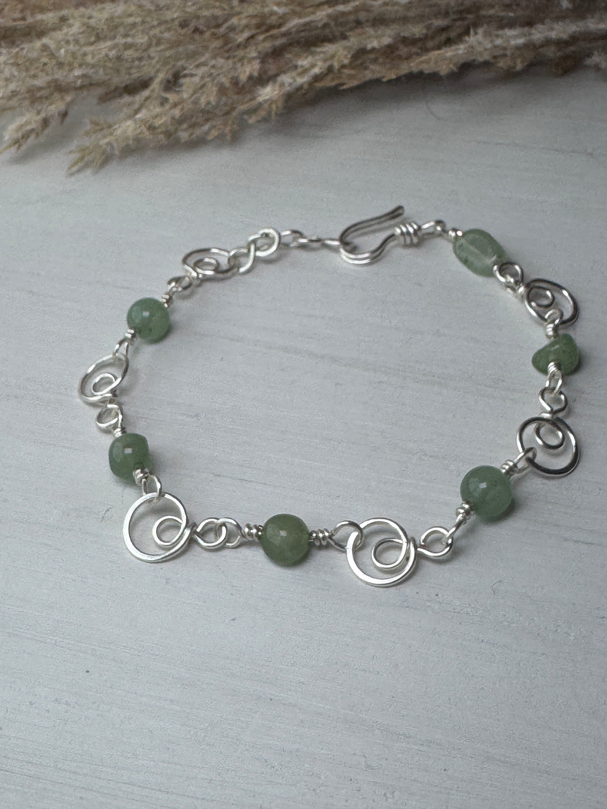 Silver Wire Wrapped Bracelet with Green Aventurine Gemstones