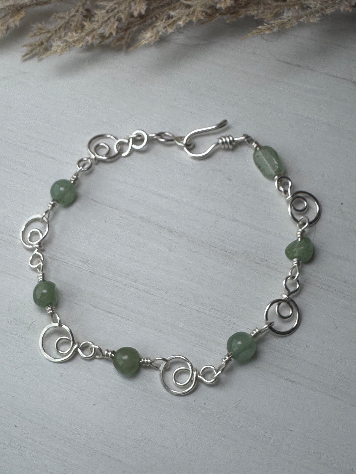 Silver Wire Wrapped Bracelet with Green Aventurine Gemstones