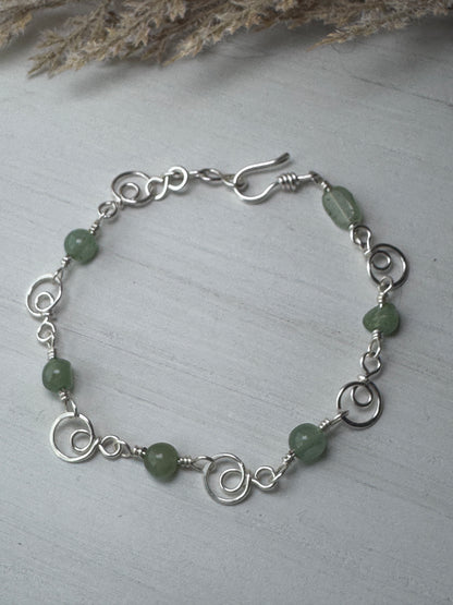 Silver Wire Wrapped Bracelet with Green Aventurine Gemstones