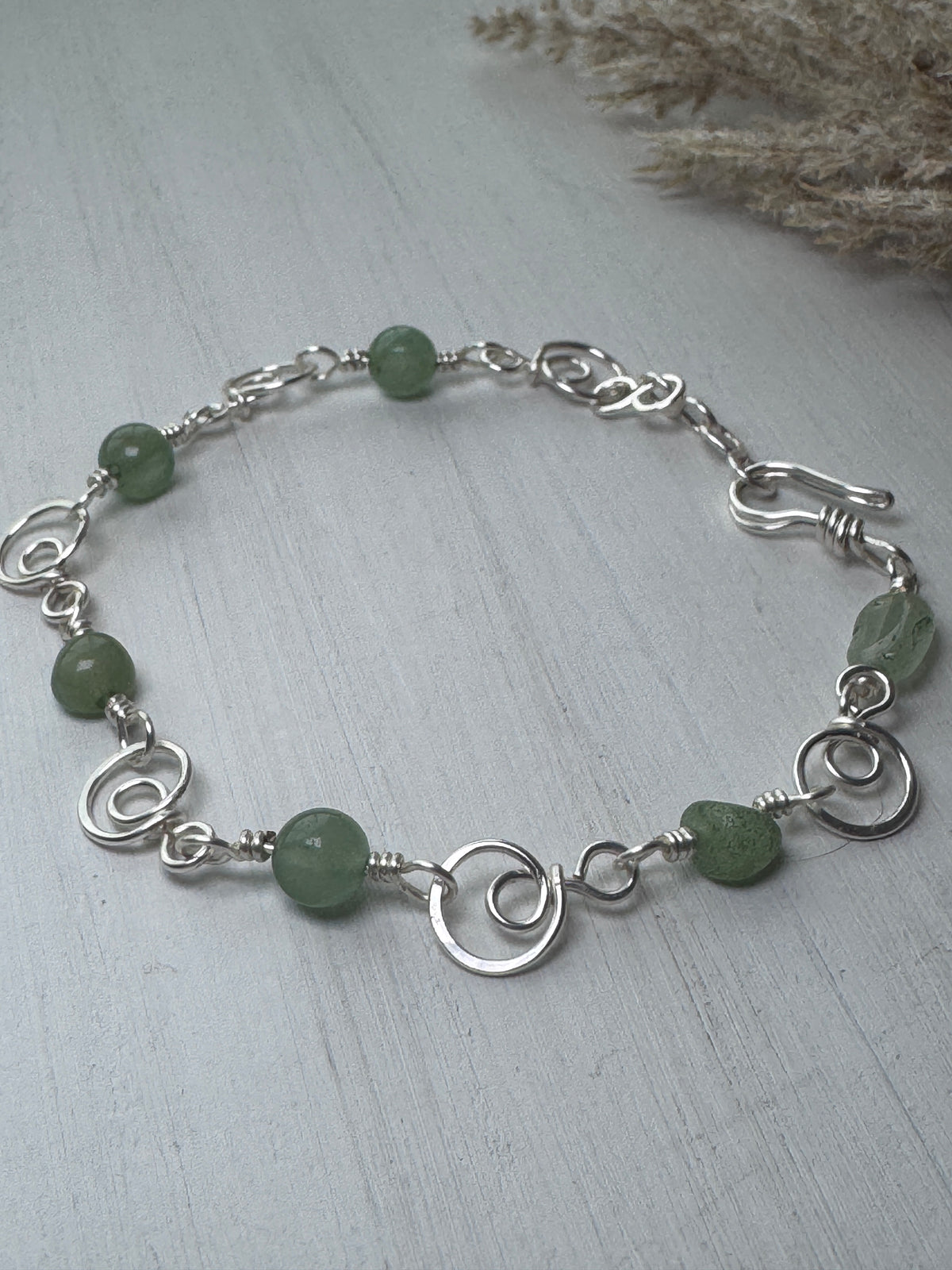 Silver Wire Wrapped Bracelet with Green Aventurine Gemstones