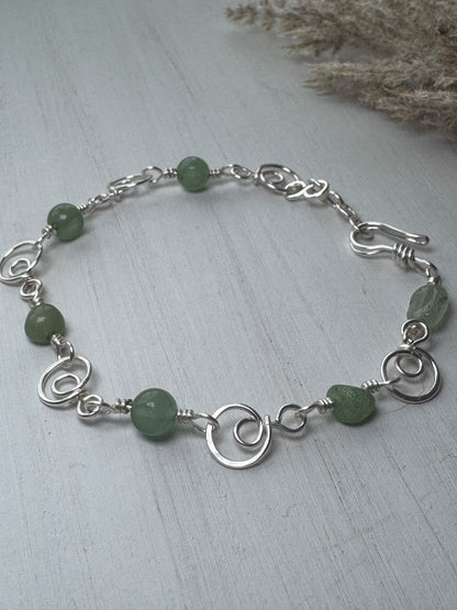Silver Wire Wrapped Bracelet with Green Aventurine Gemstones