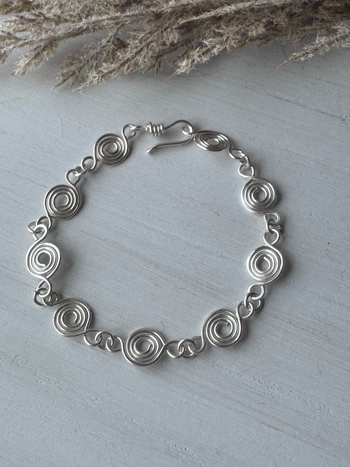 Silver Coin Link Wire Wrapped Bracelet
