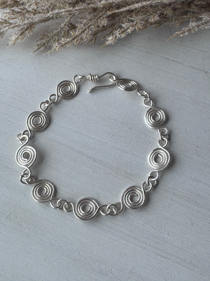 Silver Coin Link Wire Wrapped Bracelet