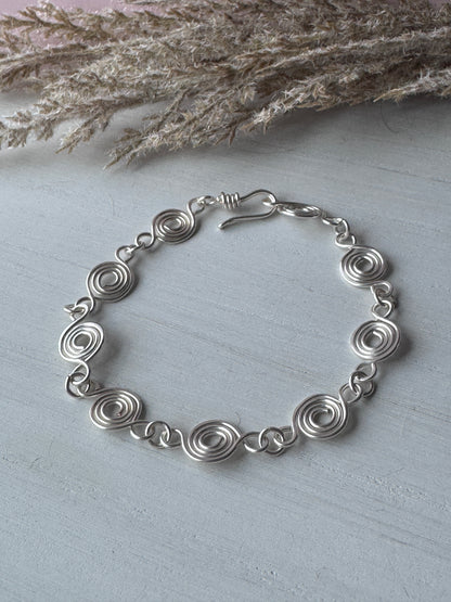 Silver Coin Link Wire Wrapped Bracelet