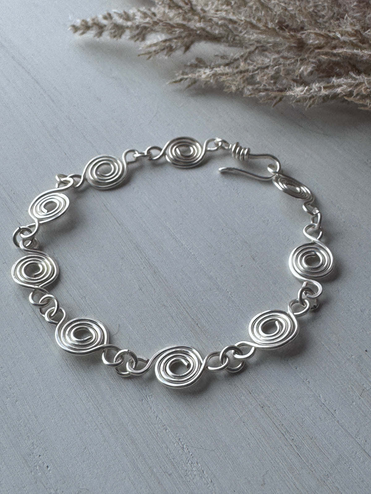 Silver Coin Link Wire Wrapped Bracelet
