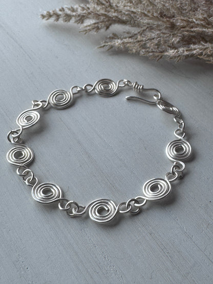 Silver Coin Link Wire Wrapped Bracelet