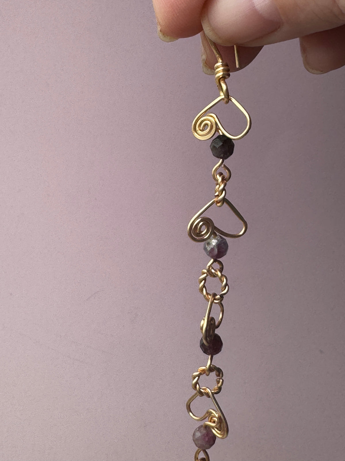 Wire Wrapped Gold Heart Bracelet with Tourmaline Crystals