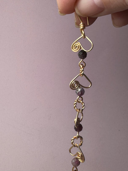 Wire Wrapped Gold Heart Bracelet with Tourmaline Crystals