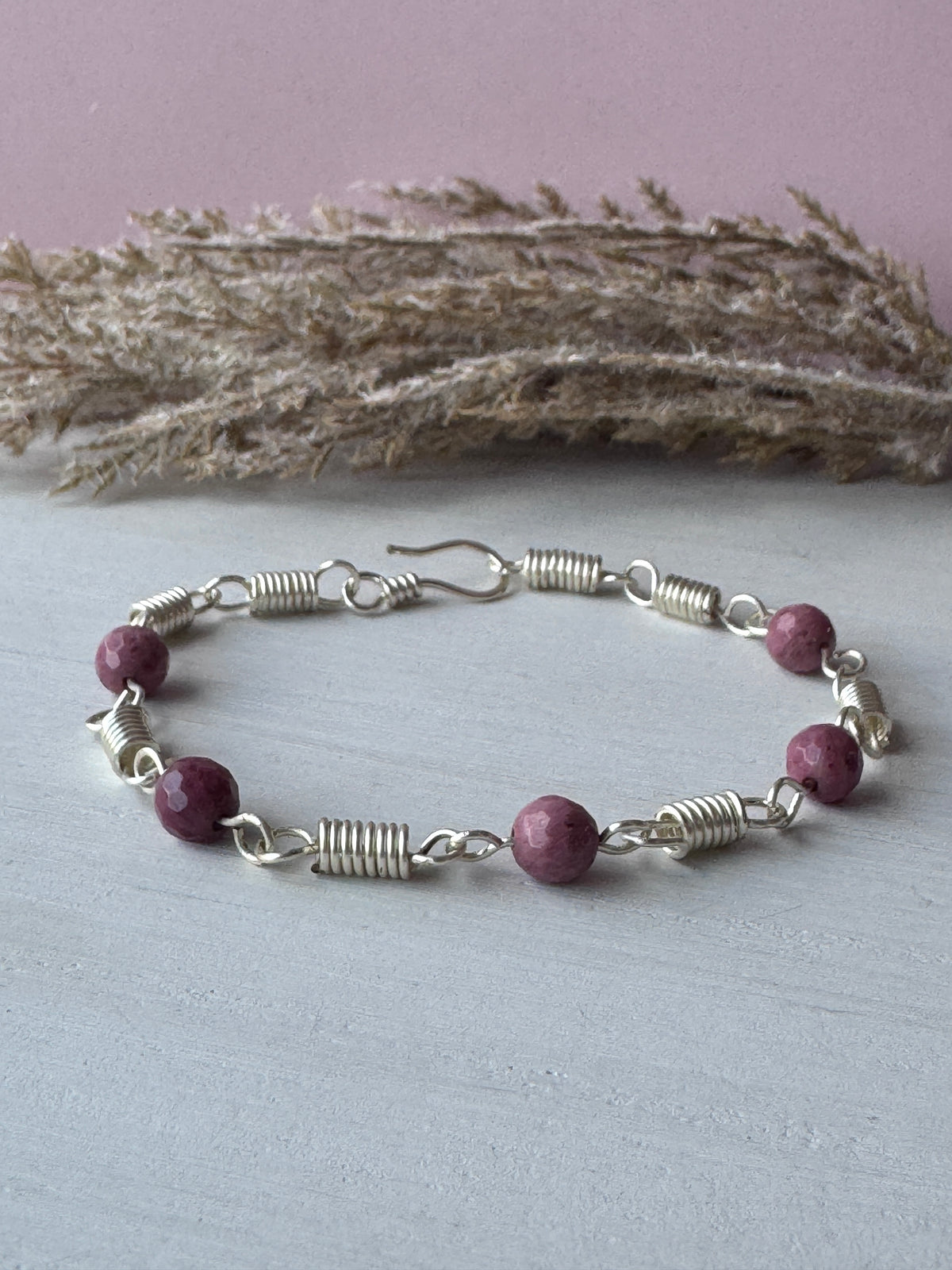 Silver Bracelet with Rhodochrosite Gemstones