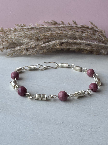 Silver Bracelet with Rhodochrosite Gemstones