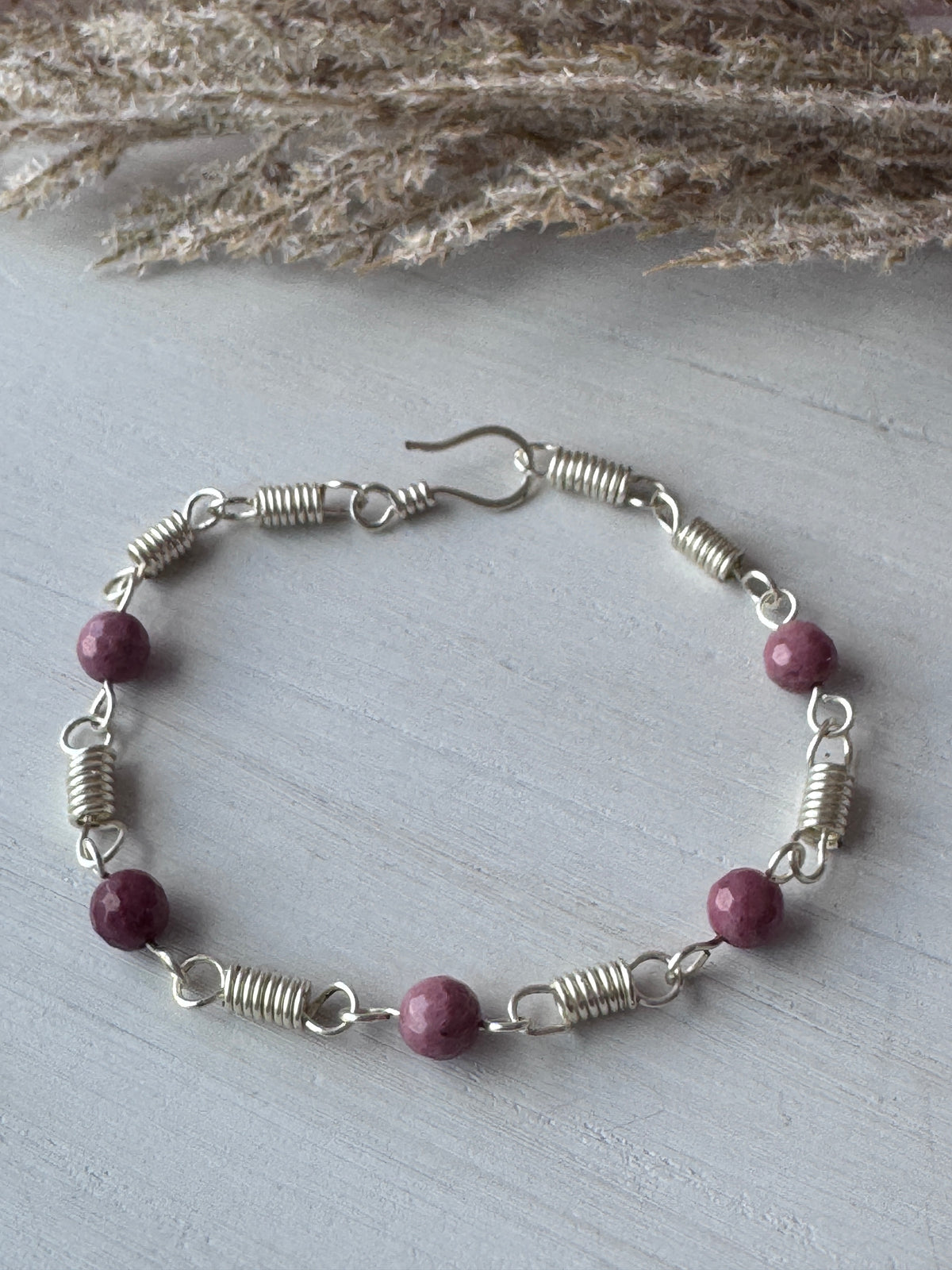 Silver Bracelet with Rhodochrosite Gemstones