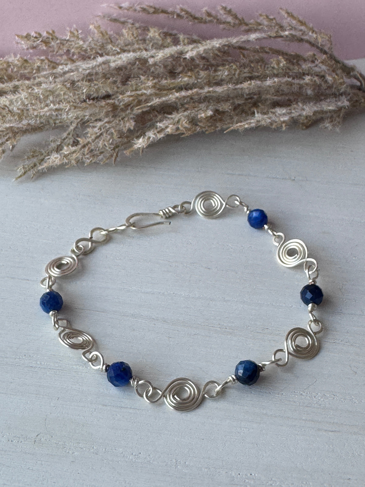 Silver Wire Wrapped Coin Link Bracelet with Kyanite