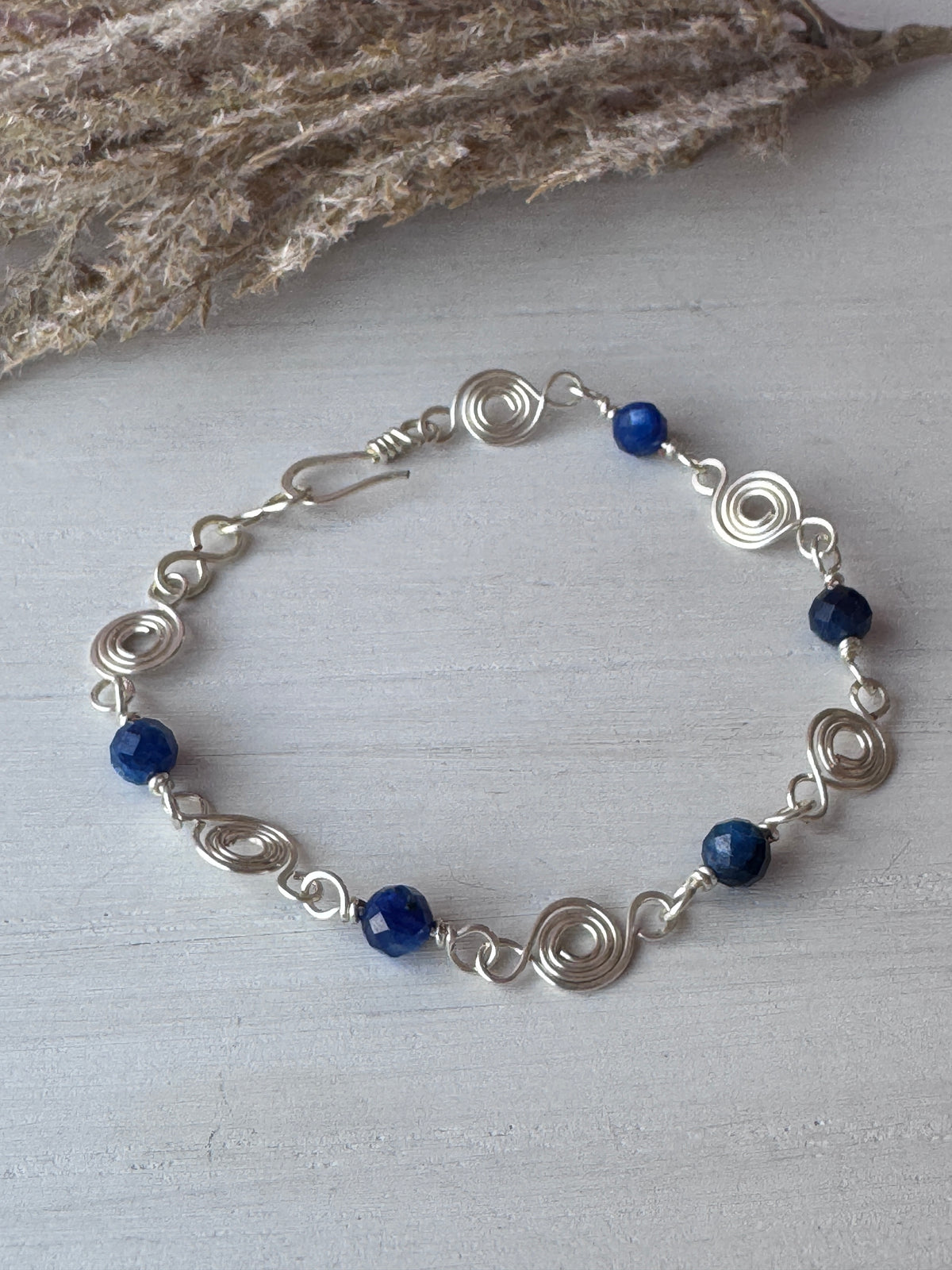 Silver Wire Wrapped Coin Link Bracelet with Kyanite