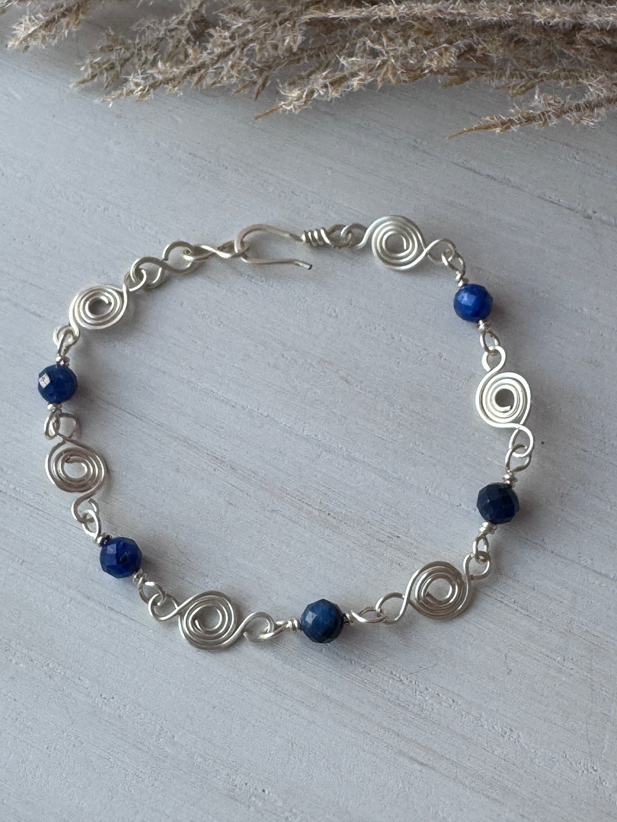 Silver Wire Wrapped Coin Link Bracelet with Kyanite