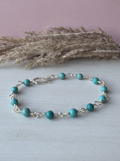 Turquoise Howlite Wire Wrapped Silver Bracelet