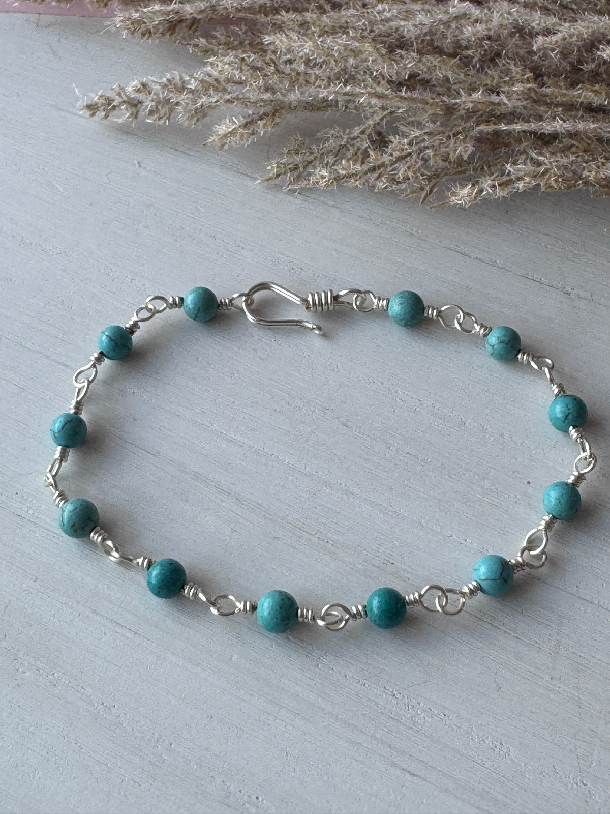 Turquoise Howlite Wire Wrapped Silver Bracelet