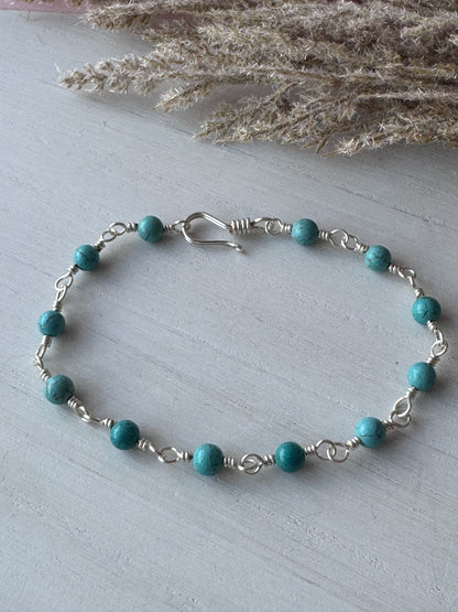 Turquoise Howlite Wire Wrapped Silver Bracelet