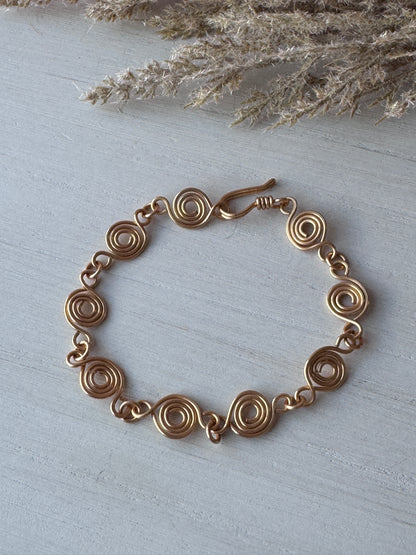 Gold Wire Wrapped Coin Link Bracelet