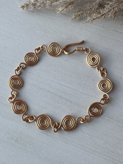 Gold Wire Wrapped Coin Link Bracelet