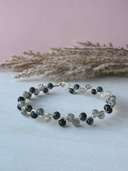 Moss Agate Wavy Cuff Bracelet
