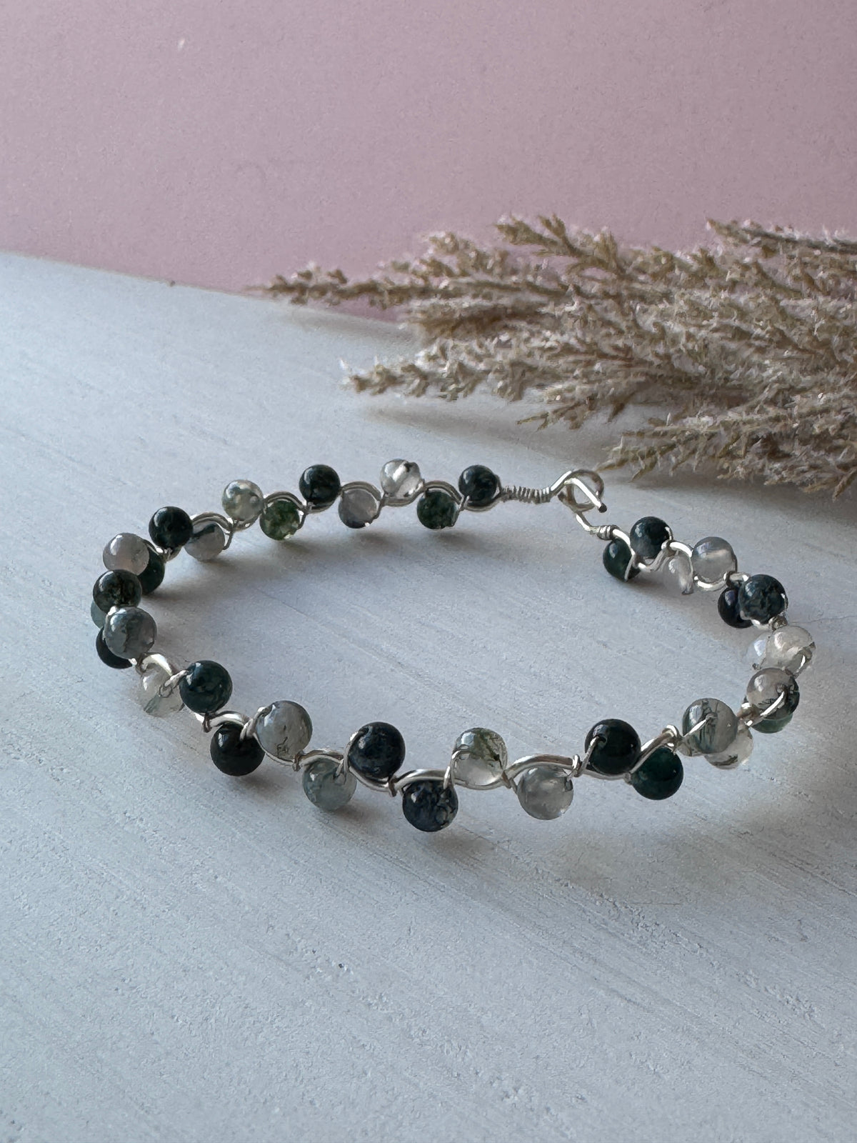 Moss Agate Wavy Cuff Bracelet