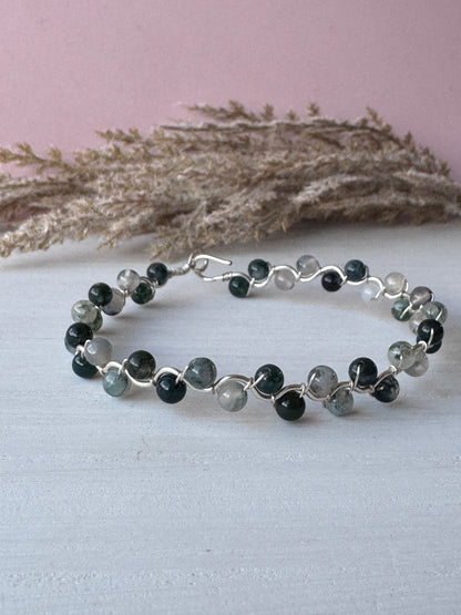 Moss Agate Wavy Cuff Bracelet