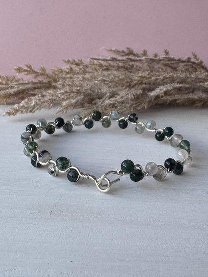 Moss Agate Wavy Cuff Bracelet