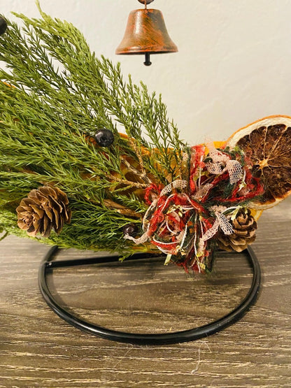 Yule tabletop orange crescent moon wreath