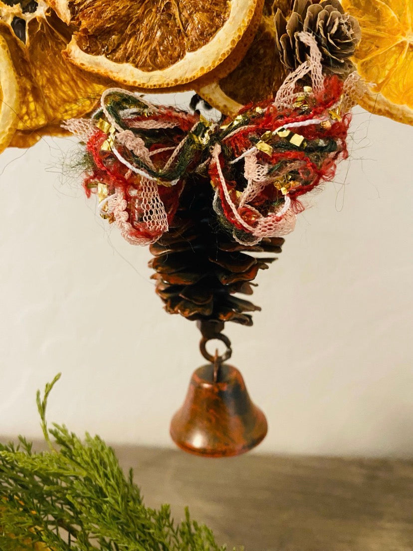 Yule tabletop orange crescent moon wreath