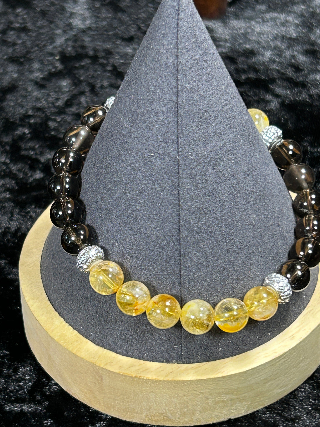 Beautiful HQ Smokey Quartz &amp; Citrine Beaded Stretch Bracelet